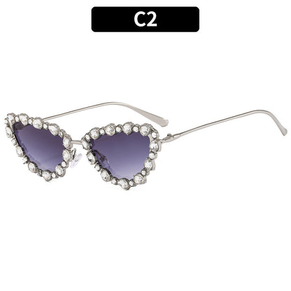 Cateye Sunglasses with Rhinestones Stylish Metal Frame Party Glasses
