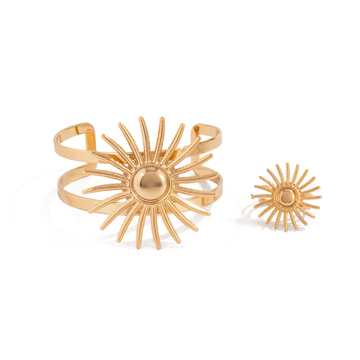 Retro Floral Hollow Sunflower Bangle Bracelet Set for Women