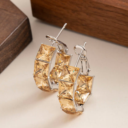 Geometric Crystal Zircon Earrings Stylish Elegant Accessory