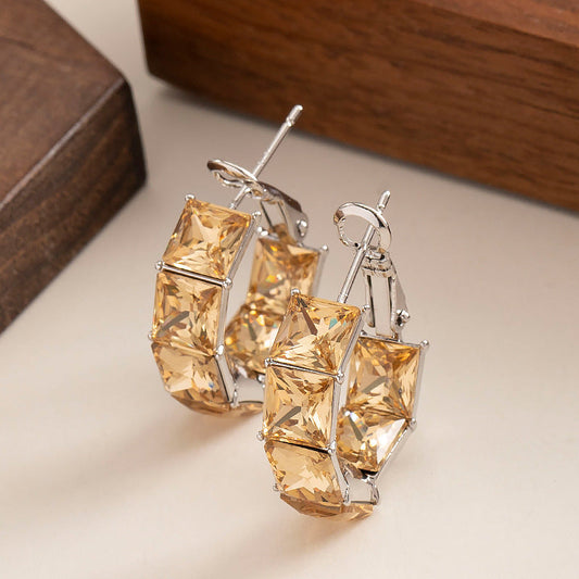Geometric Crystal Zircon Earrings Stylish Elegant Accessory