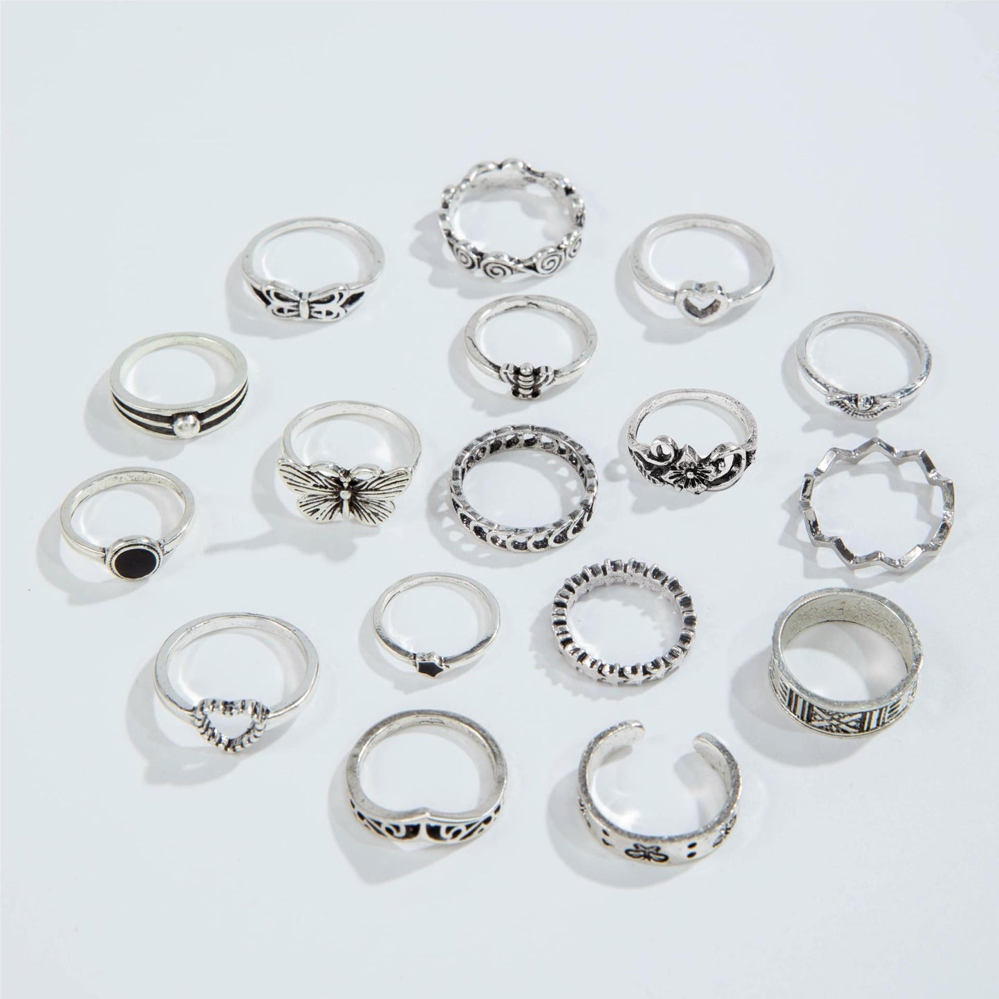 Vintage Geometric Ring Set With Black Stone