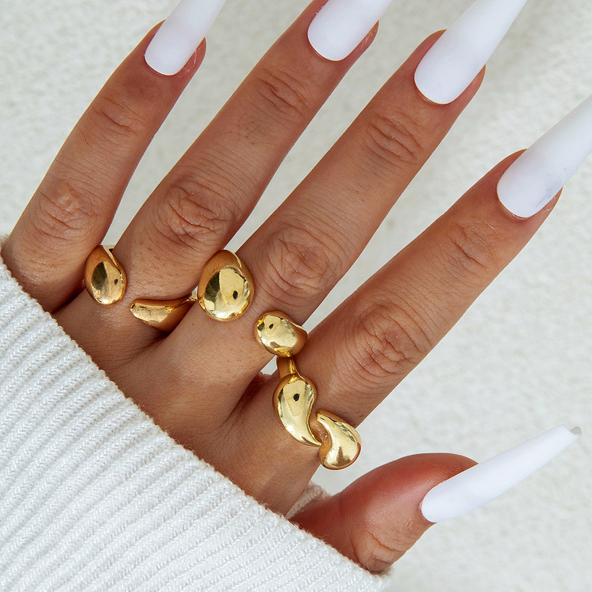 Geometric Hollow Statement Ring Set Stylish Mixed Metal Rings