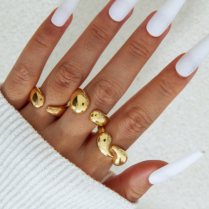 Geometric Hollow Statement Ring Set Stylish Mixed Metal Rings