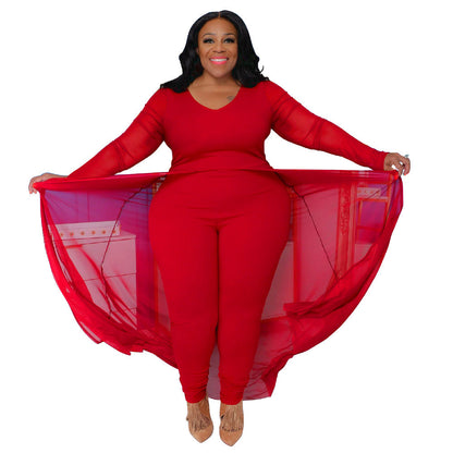 New Plus Size Women'S Long Sleeve Pocket Jumpsuit