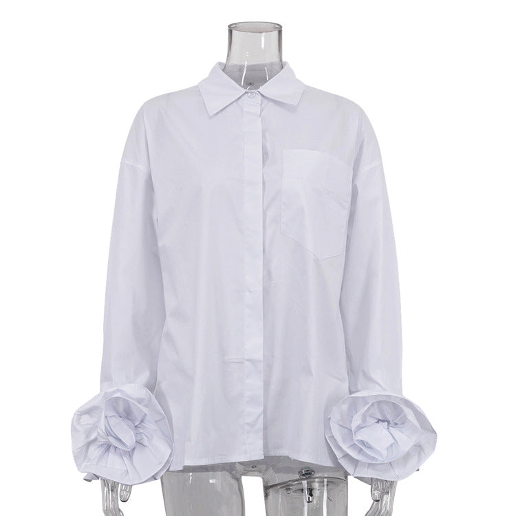 French Style Floral Long Sleeve Shirt Cotton Cardigan for Women