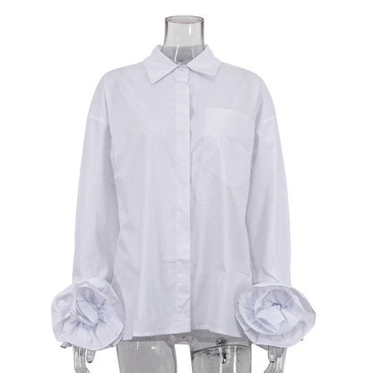 French Style Floral Long Sleeve Shirt Cotton Cardigan for Women