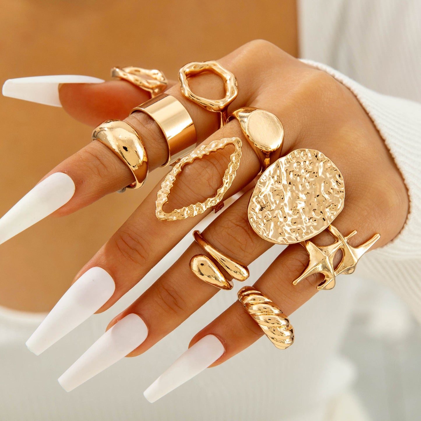 Geometric Metal Lava Line Open Ring Set - 4 Pieces