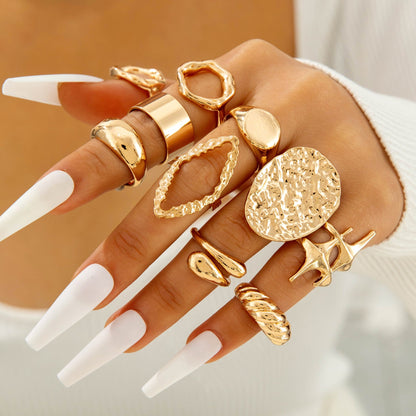 Geometric Metal Lava Line Open Ring Set - 4 Pieces
