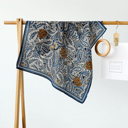 Splicing Print Vintage Square Silk Scarf