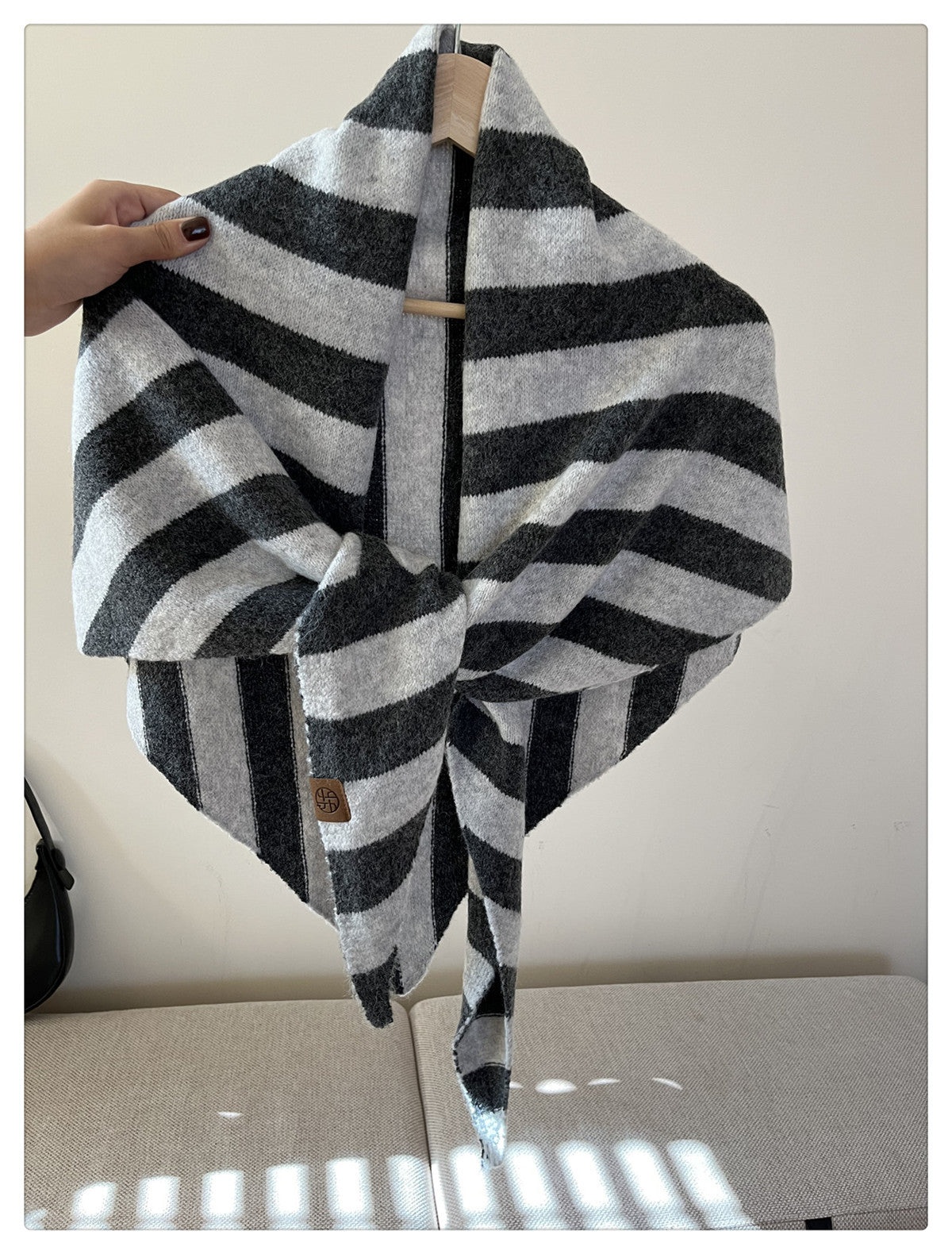 Simple Wool Blend Striped Triangle Winter Scarf