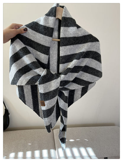 Simple Wool Blend Striped Triangle Winter Scarf