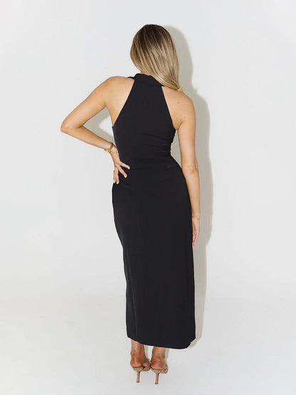 Simple Split Long Maxi Dress Sleeveless Collar Dress for Women