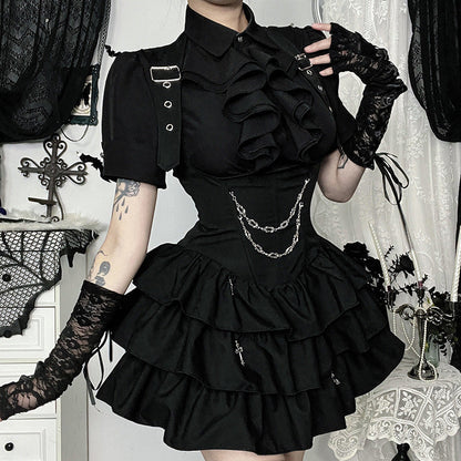 Gothic Style Crop Top and Mini Skirt Set