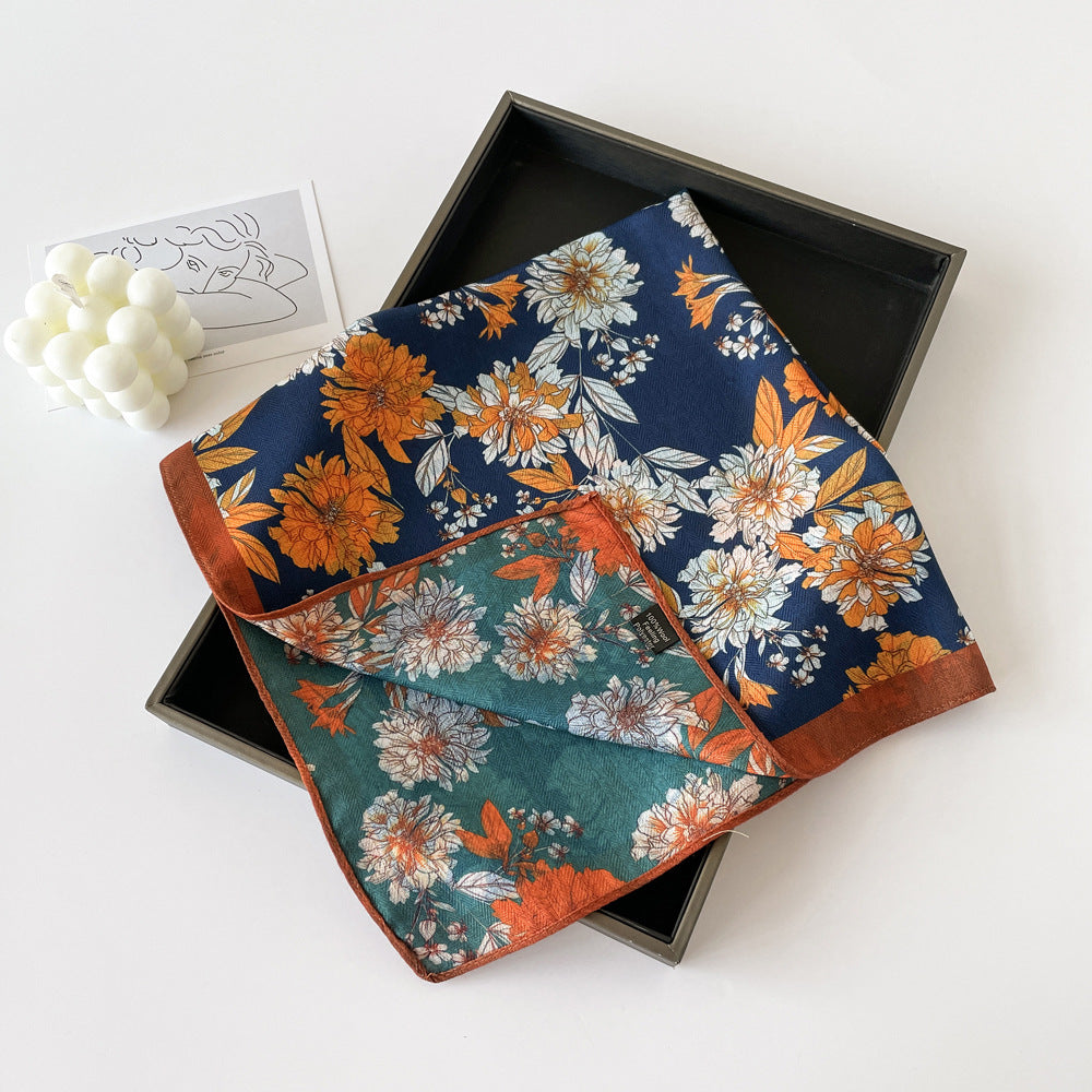 Elegant Flower Print Long Satin Scarf