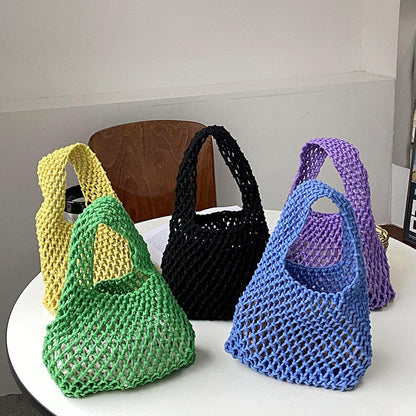 Stylish Woven Tote Bag Cotton Rope Handbag Weekend Casual