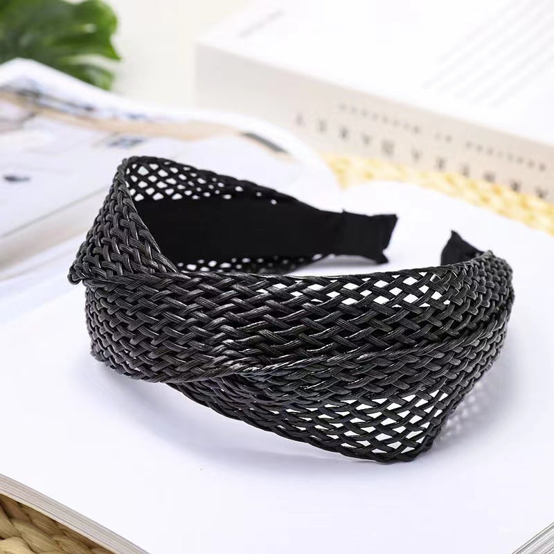 Cross Straw Knot Wide Headbands