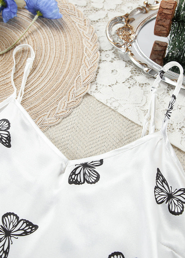 Satin Butterfly Pajama Set With Adjustable Cami Top
