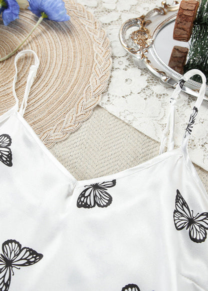 Satin Butterfly Pajama Set With Adjustable Cami Top