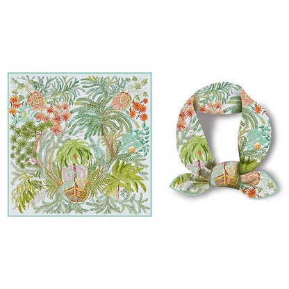 Colorful Tropical Print Square Silk Scarf
