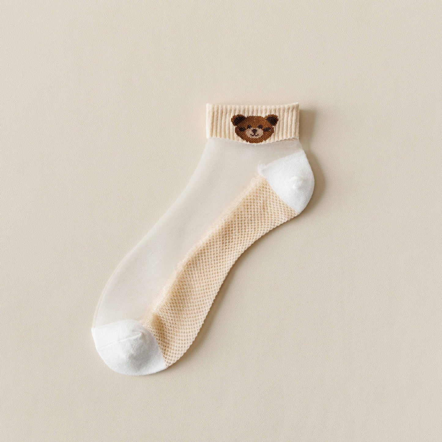 Rufia -  Breathable Sheer Ankle Socks with Bear Pattern