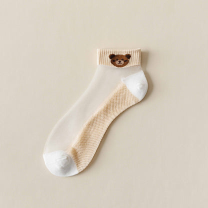 Rufia -  Breathable Sheer Ankle Socks with Bear Pattern