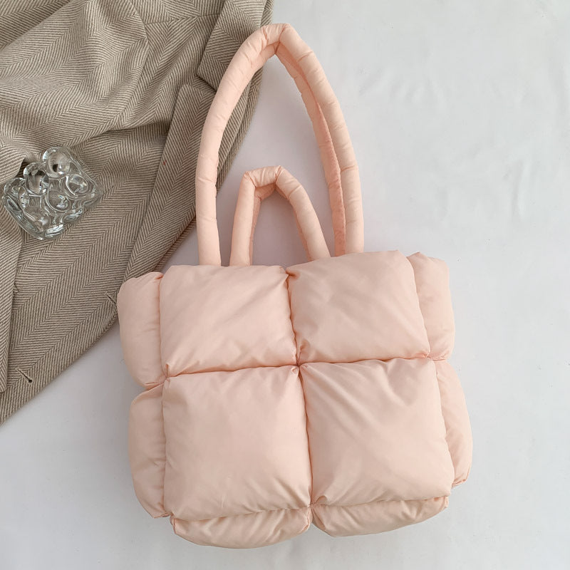 Simple Puffer Tote Bag Solid Color Soft Handbag