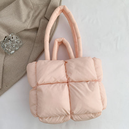 Simple Puffer Tote Bag Solid Color Soft Handbag