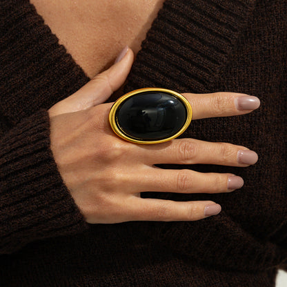 Retro Bold Red Gem Resin Ring Stylish Geometric Metal Wide Band Ring