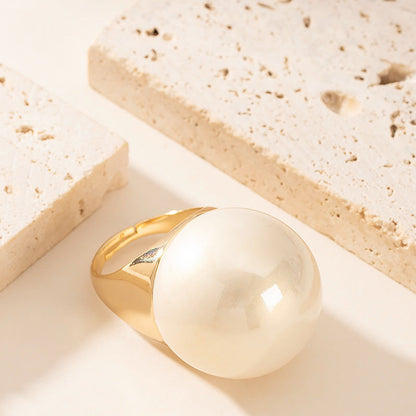 Fashionable Pearl Inlay Adjustable Open Ring For Women