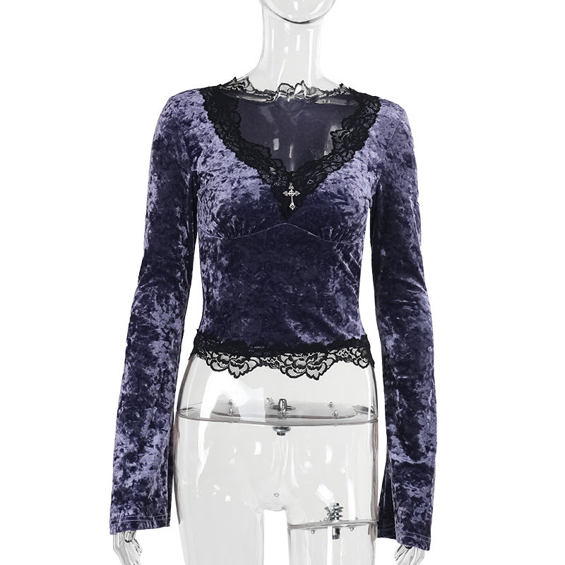 Seductive Velvet Long Sleeve T-Shirt for Women