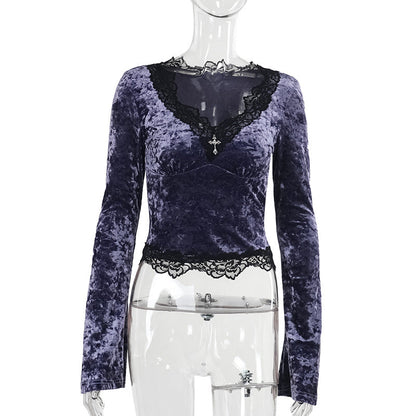 Seductive Velvet Long Sleeve T-Shirt for Women