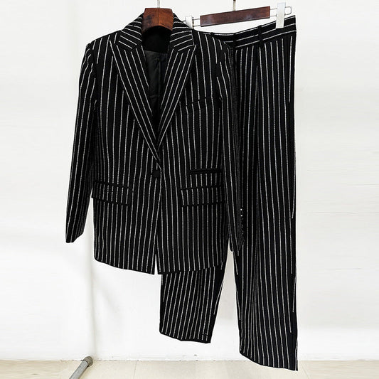 Striped Blazer And Pants Set Stylish Casual Wear