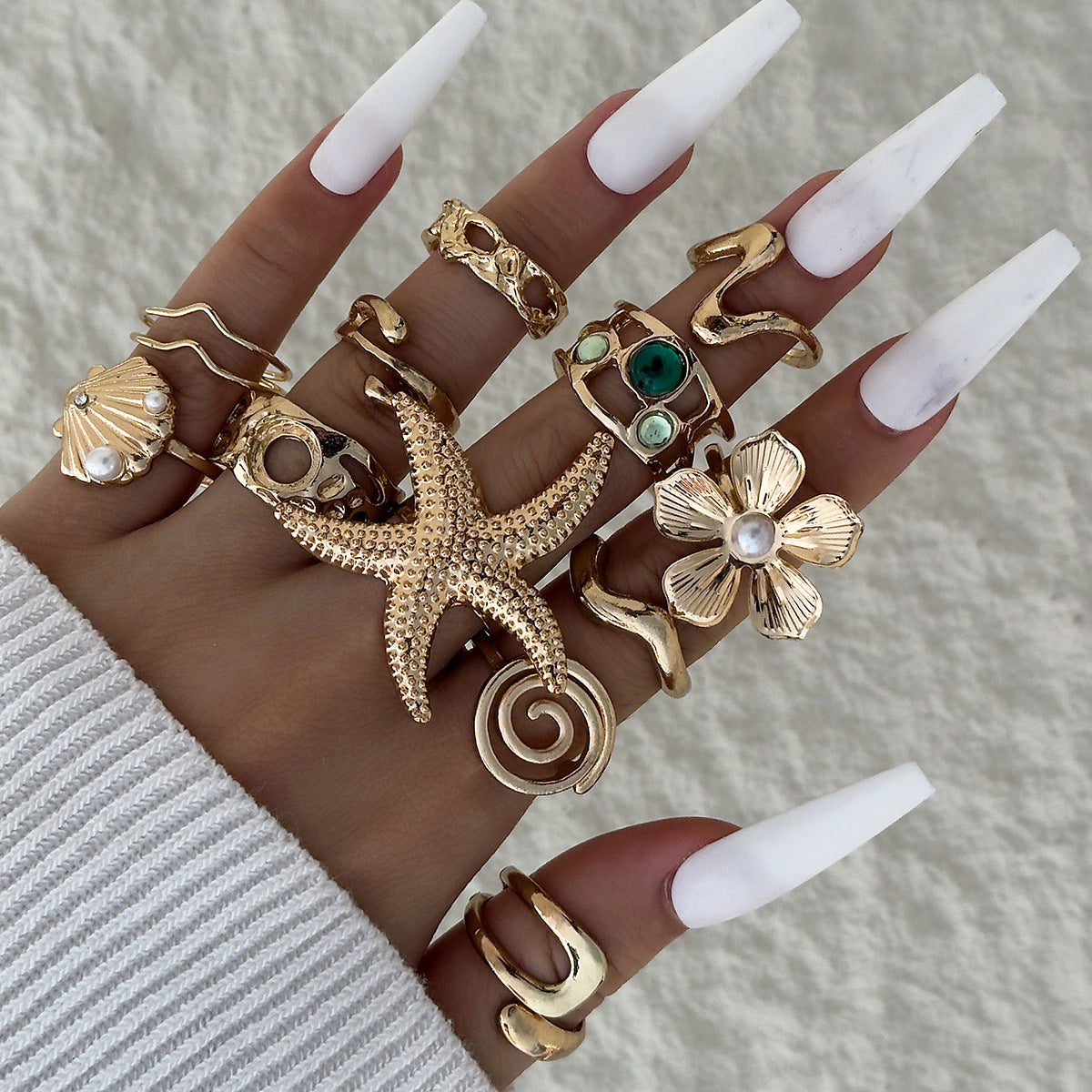 Floral Design Liquid Lava Opening Ring Set Fashionable Casual Jewelry