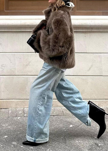 Faux Fur Coat Brown Oversized Plush Style