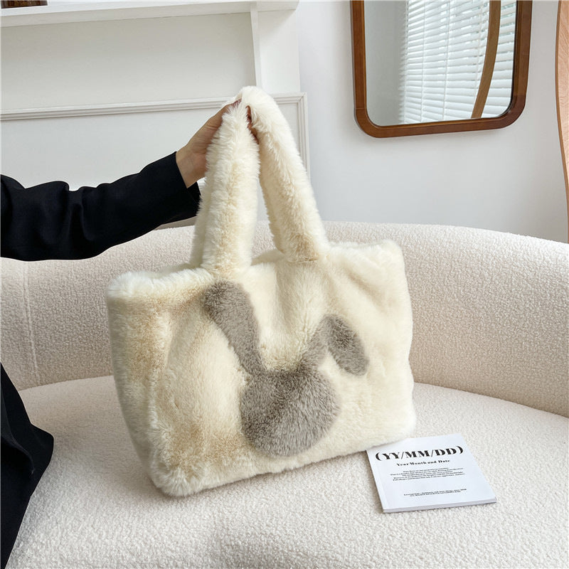 Cute Furry Tote Bag Fashionable Chic Plush Shoulder Bag