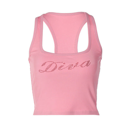 Fashionable Sexy U-Neck Letter Print Sleeveless Top