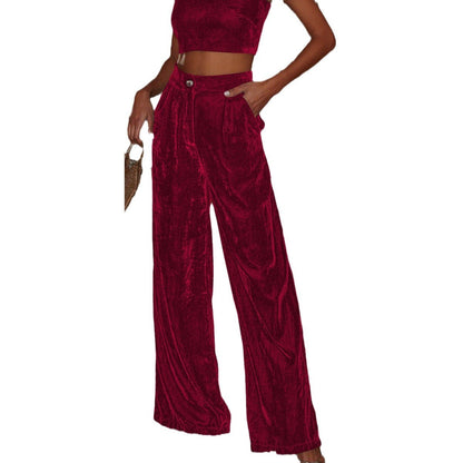 French Temperament Commuter Pants Gold Velvet Drape Wide-Leg Pants Loose Casual Pants