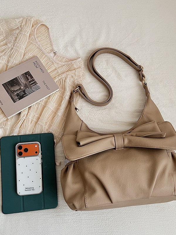 Fashionable Bow Decorated Shoulder Bag Stylish PU Crossbody Bag