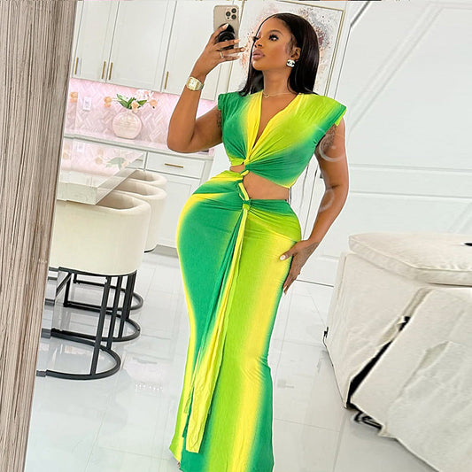 V Neck Ruched Bodycon Dress With Hollow Out Details