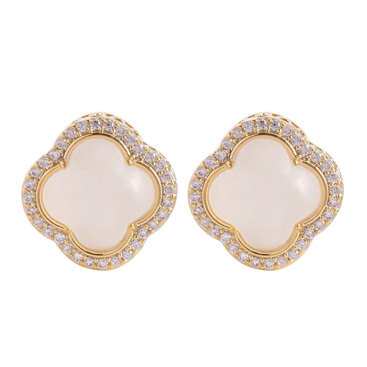 Elegant Gold Clover Clip-On Earrings With Rhinestones