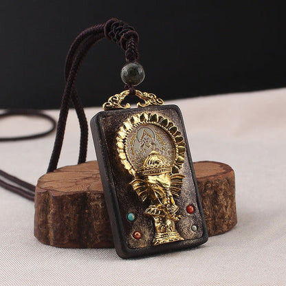 Vintage Nepal Thangka God Of Wealth Buddha Elephant God Ebony Pendant Necklace Exotic Sweater Chain