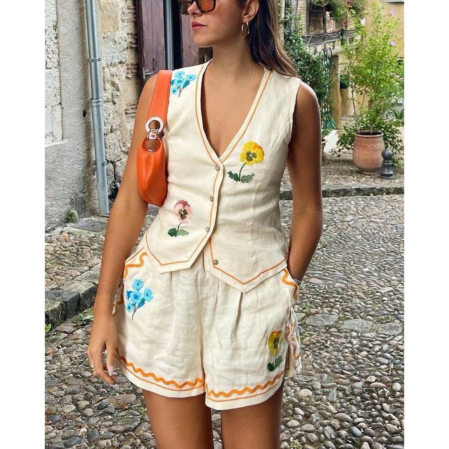 Spring And Summer New Sleeveless Printed Vest Set Ins Casual Loose Vacation Two-Piece Set