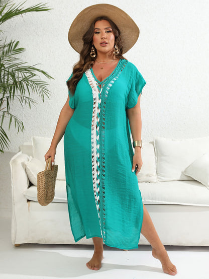 Vacation Beach Tunic Color Block Deep V Cut-Out Dress