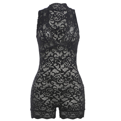 Sheer Lace Bodysuit With High Waist Shorts