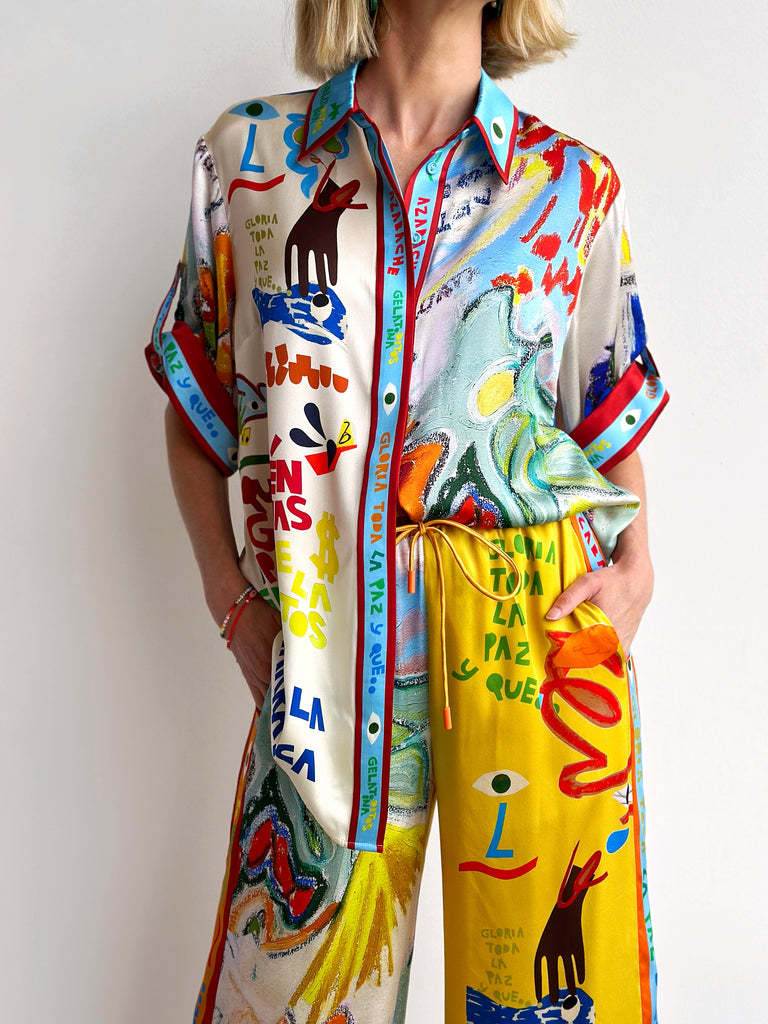 Trendy Colorful Printed Short Sleeve Jumpsuit Set
