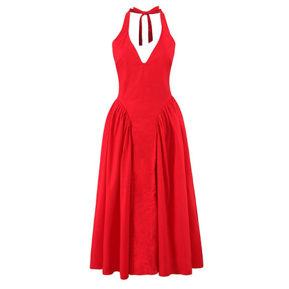 Elegant Solid Color Halter Maxi Dress