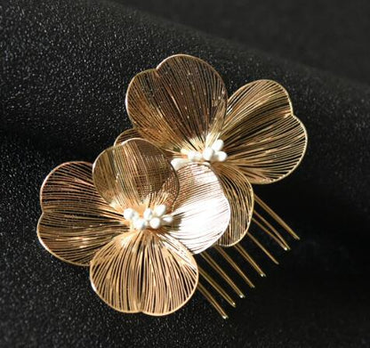 Bridal Hair Accessories Gold Floral Comb Vintage Retro Design