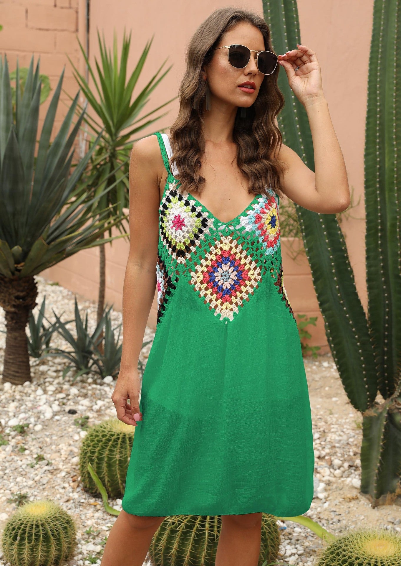 Mixed Color Hand-Crocheted Patchwork Camisole Dress