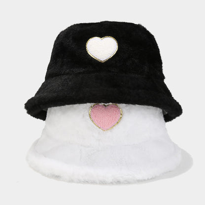 Cute Heart Print Fuzzy Thermal Bucket Hat