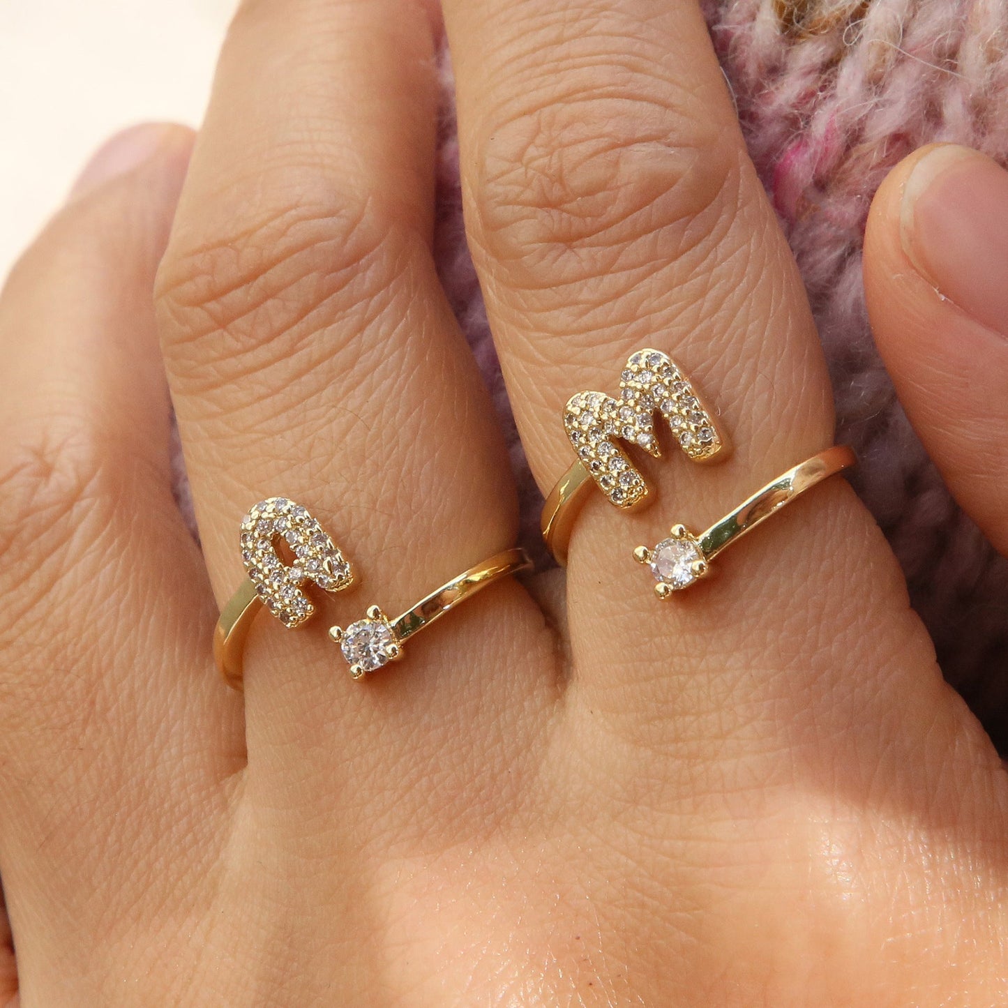 Letters AâZ Sparkling Zircon Adjustable Ring